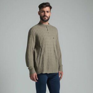 Chaps Men’s Sage Green Cable Knit Henley Sweater - Size Large - Preppy Aesthetic